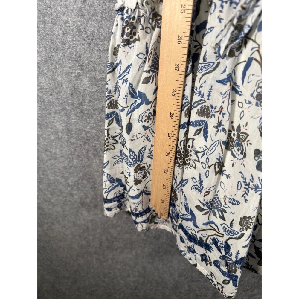 Lucky Brand Blue White Floral Ruffle Tiered Mini Dress Small V-Neck Puff Sleeve - Picture 6 of 8